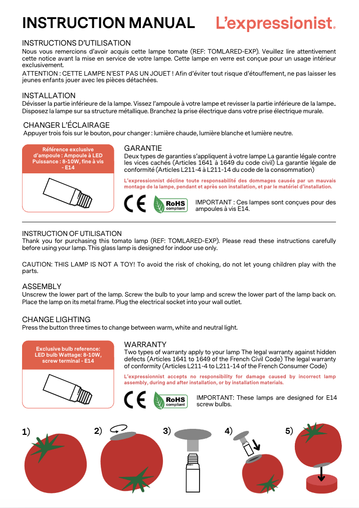 Lámpara tomate para colocar o colgar