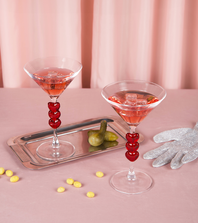 Coffret de deux verres Martini coeurs