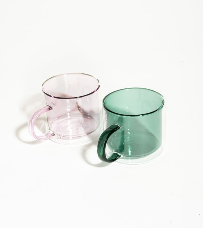 Pair-a-tea pink-green double-walled borosilicate cup set