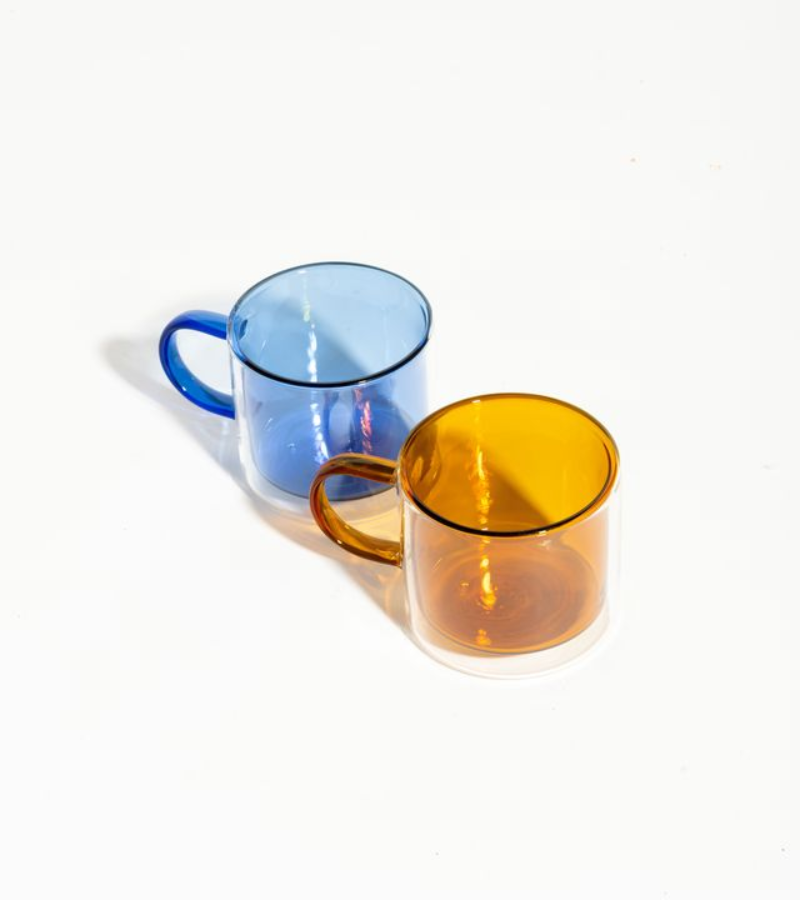 Pair-a-tea blue-amber borosilicate double-walled cup set