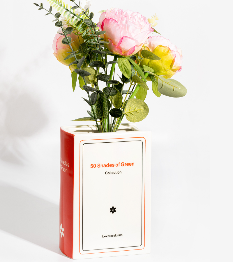 Jarrón con forma de libro "50 sombras de verde"