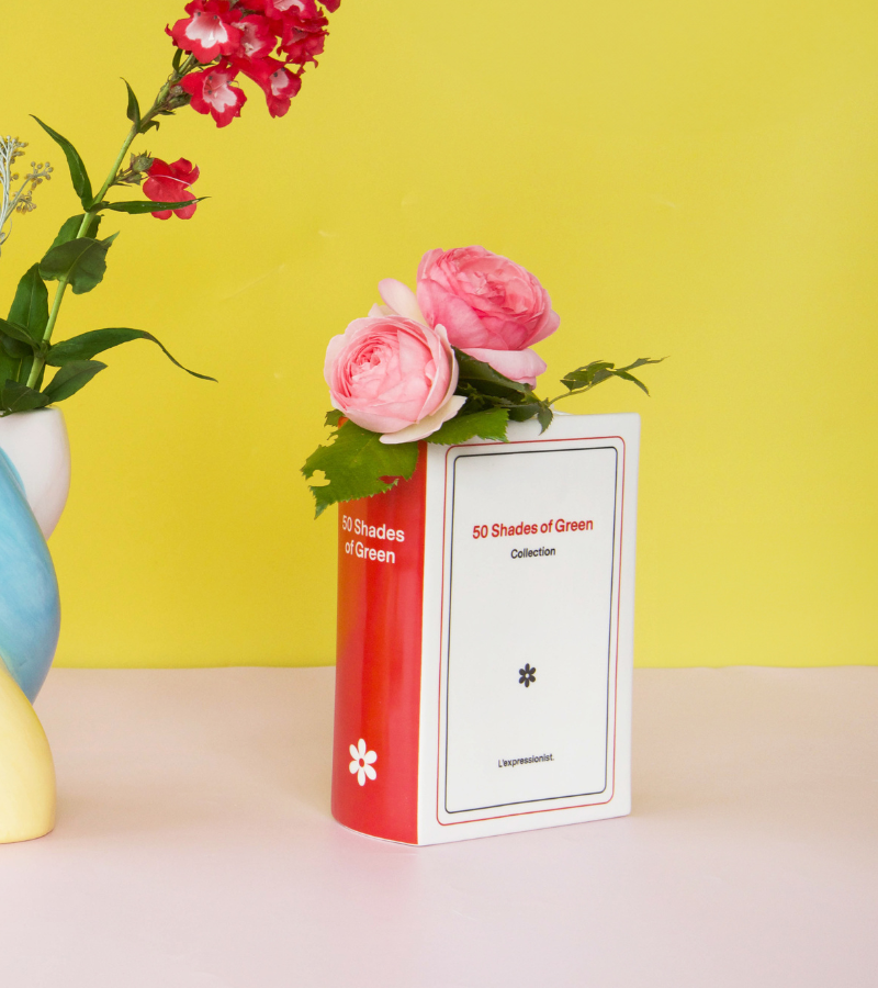 Jarrón con forma de libro "50 sombras de verde"