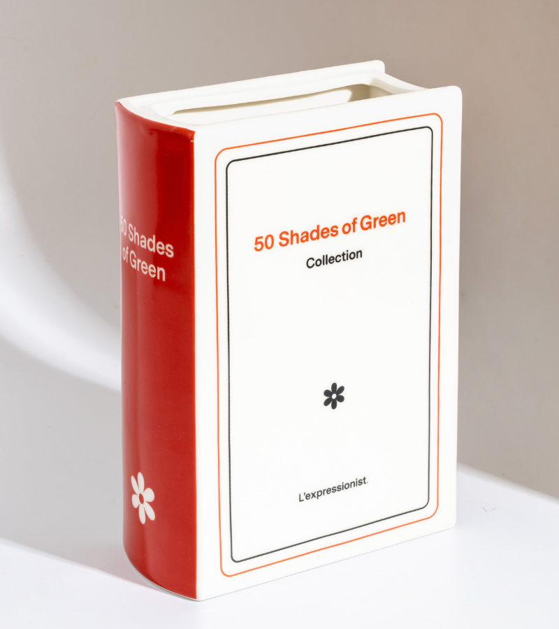 Jarrón con forma de libro "50 sombras de verde"