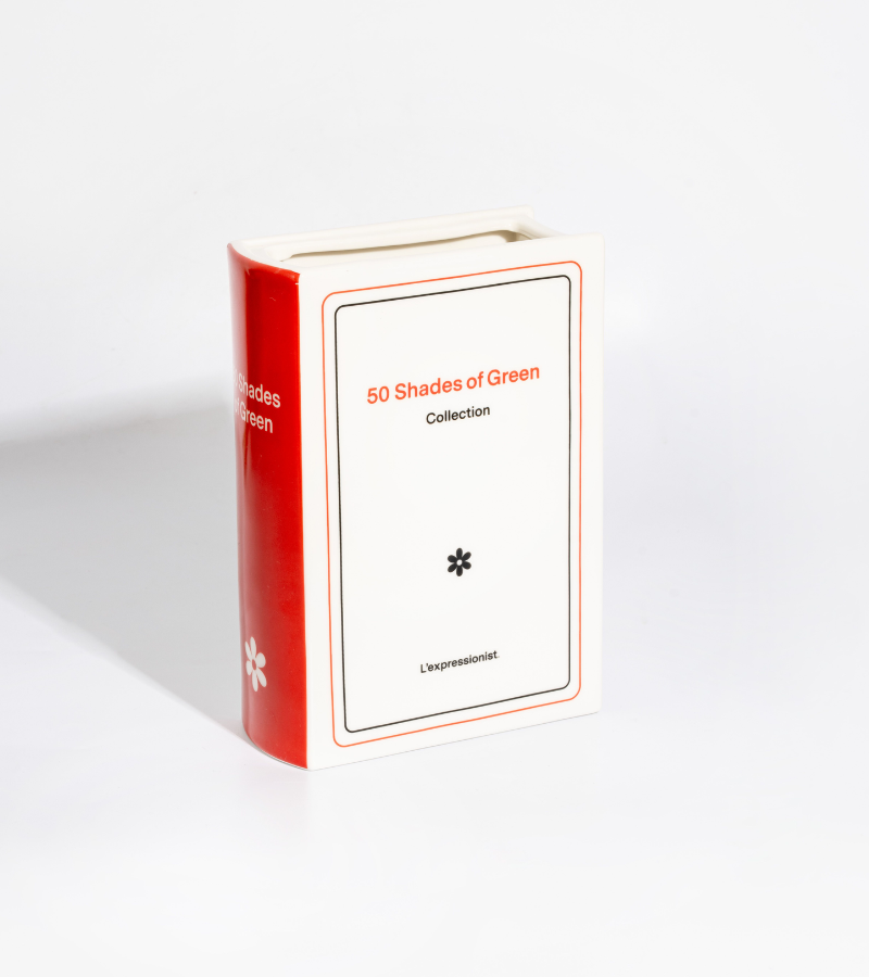 Jarrón con forma de libro "50 sombras de verde"