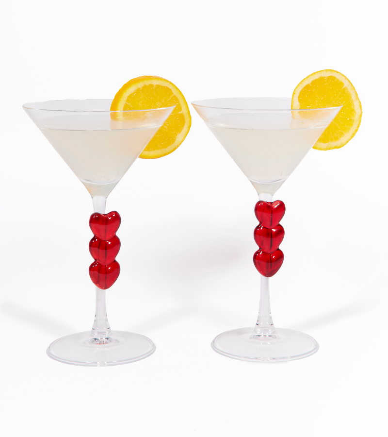 Coffret de deux verres Martini coeurs