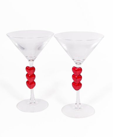 Set aus zwei Martini-Gläsern mit Herz-Motiv