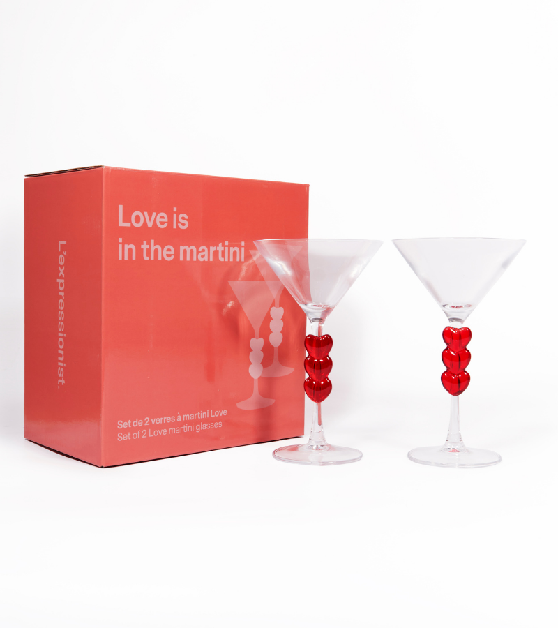 Coffret de deux verres Martini coeurs
